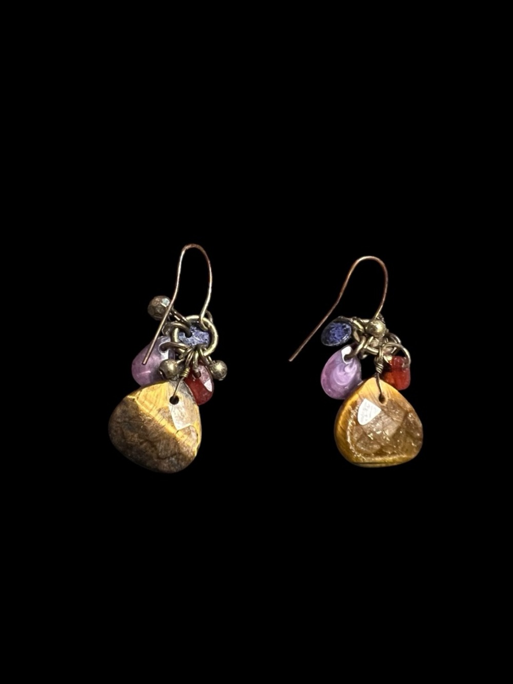 Handcrafted Gold and Multicolor Cluster Drop Earrings